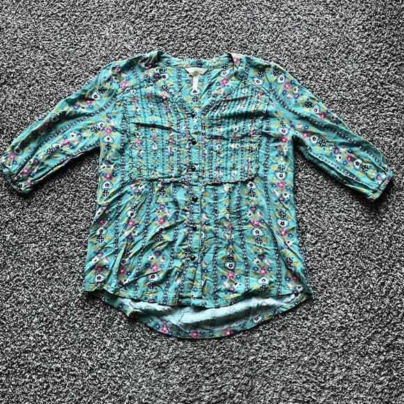 Matilda Jane Tops - Matilda Jane Blouse Womens Medium Blue Floral w/Button Up Front 3/4 Sleeve